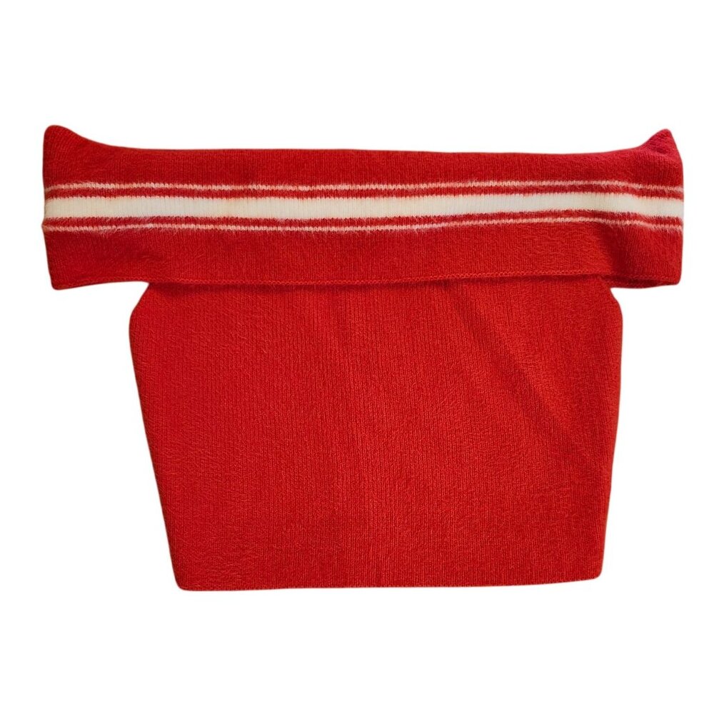 Forever 21 Women's 0X (Med) Off Shoulder Sweater-Knit Crop Top Red White Stripe - Picture 5 of 8